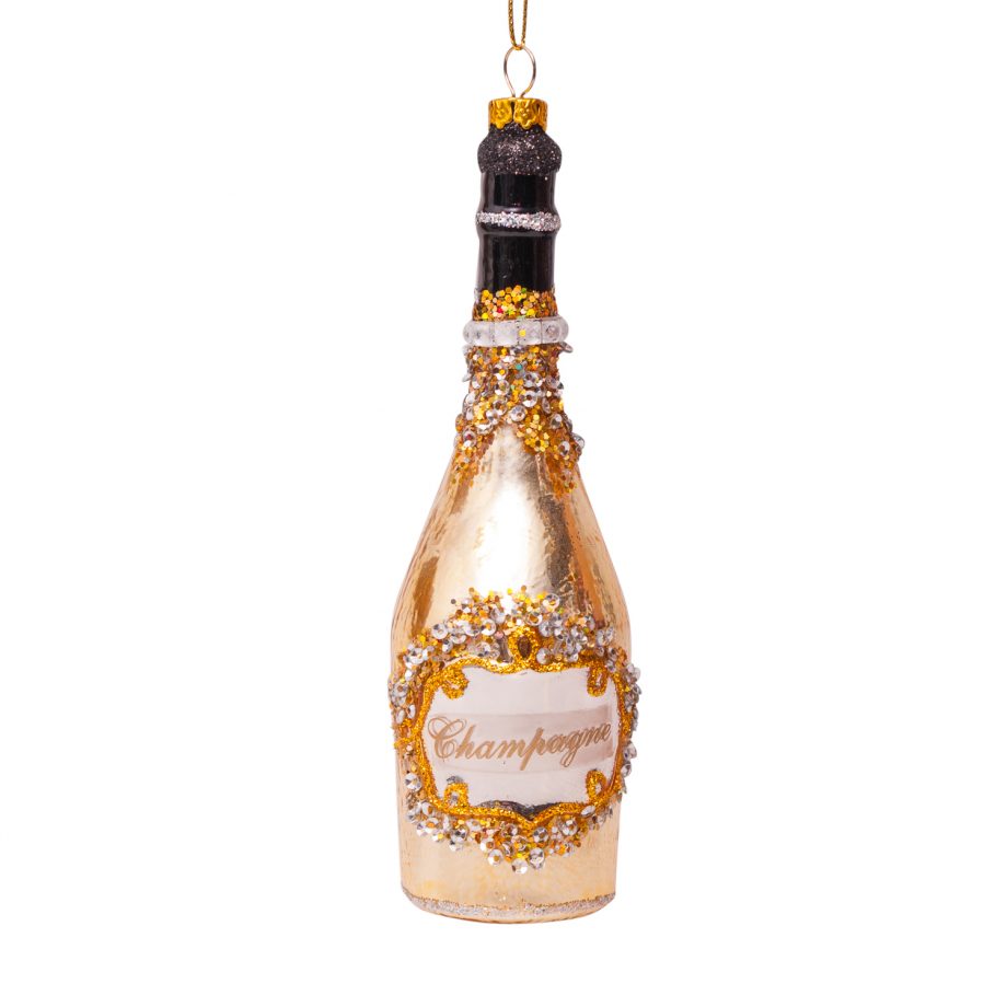 Julepynt - Glass gold champagne bottle