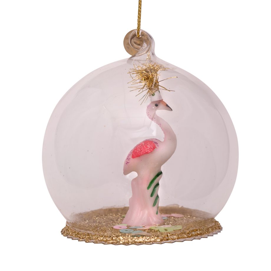 2192300080016.org  920x920 - Julepynt - Bauble glass flamingo w/hat in ball