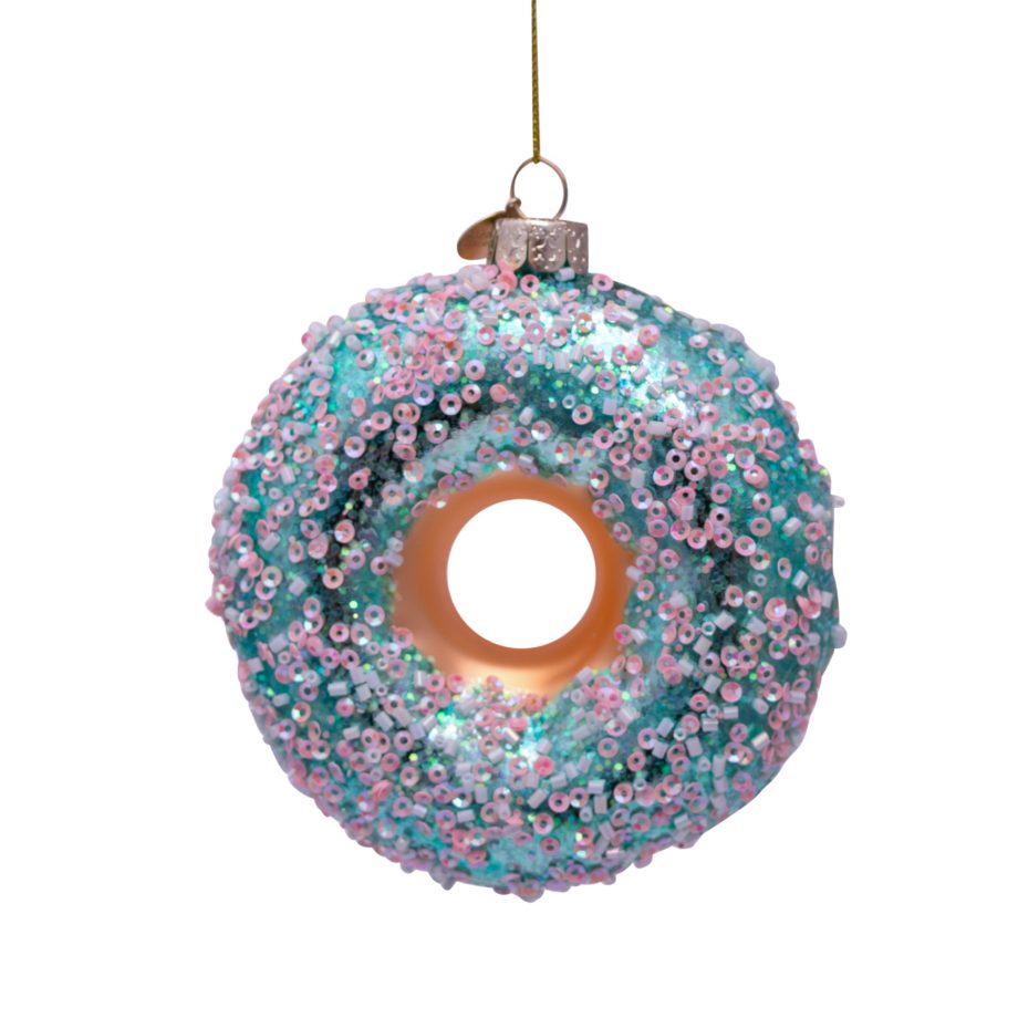 Julepynt - Glass donut w/white and pink decoration